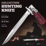 Classic German 12" Large Folding Hunting Military Knife Dagger with Leather Sheath Wood Grip - Image 2