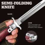Classic German 12" Large Folding Hunting Military Knife Dagger with Leather Sheath Wood Grip - Image 4