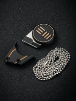 We Knife Company 20021-1 Ostap Hel Quark Pendant Fixed Neck Knife 0.32" M390 Two-Tone Tanto Blade, Black and Gold Titanium Handles, Magnetic Titanium Sheath