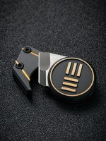 We Knife Company 20021-1 Ostap Hel Quark Pendant Fixed Neck Knife 0.32" M390 Two-Tone Tanto Blade, Black and Gold Titanium Handles, Magnetic Titanium Sheath - Image 7