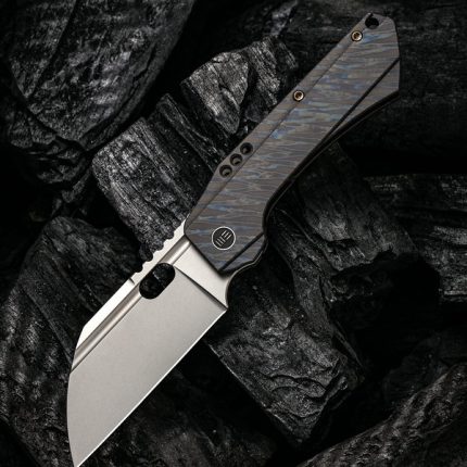 WeKnife Company 19072-3 Seth and Teryl Todd Roxi 3 Front Flipper Knife 3.14" S35VN Stonewashed Blade, Tiger Stripe Flamed Titanium Handles