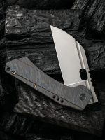 WeKnife Company 19072-3 Seth and Teryl Todd Roxi 3 Front Flipper Knife 3.14" S35VN Stonewashed Blade, Tiger Stripe Flamed Titanium Handles - Image 3