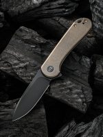 We Knife Company Elementum Flipper Knife 2.96" CPM-20CV Black Stonewashed Drop Point Blade, Bronze Titanium Handles - WE18062X-4