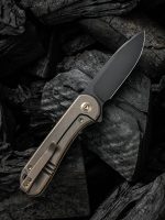 We Knife Company Elementum Flipper Knife 2.96" CPM-20CV Black Stonewashed Drop Point Blade, Bronze Titanium Handles - WE18062X-4 - Image 2