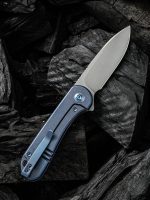We Knife Company Elementum Flipper Knife 2.96" CPM-20CV Stonewashed Drop Point Blade, Blue Titanium Handles - WE18062X-2 - Image 7