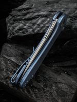 We Knife Company Elementum Flipper Knife 2.96" CPM-20CV Stonewashed Drop Point Blade, Blue Titanium Handles - WE18062X-2 - Image 3