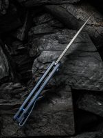 We Knife Company Elementum Flipper Knife 2.96" CPM-20CV Stonewashed Drop Point Blade, Blue Titanium Handles - WE18062X-2 - Image 2