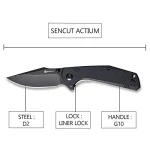 SENCUT Actium Flipper Knife Black G10 Handle (3.46’’ Black Stonewashed D2) SA02C - Image 2