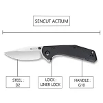 SENCUT Actium Flipper Knife Black G10 Handle (3.46’’ Satin D2) SA02B - Image 5