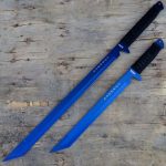 Blue 27" & 18 " NINJA SWORD Set Double Shoulder Harness - GOL-SW-226BL