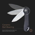 Elementum Flipper Knife Twill Carbon Fiber Overlay On Black G10 Handle (2.96'' Damascus) C907DS - Image 4