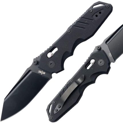 S-TEC EDC AXIS Lock Pocket Knife, 8CR14 Stainless Steel, G10 Handle, Lanyard Hole, Hunting Outdoor Sport, Ambidextrous Clip - TS016BK