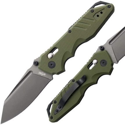 S-TEC EDC AXIS Lock Pocket Knife, 8CR14 Stainless Steel, G10 Handle, Lanyard Hole, Hunting Outdoor Sport, Ambidextrous Clip - TS016GN
