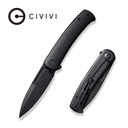 CIVIVI Cetos Flipper Knife Black Micarta Coarse With Black Steel Lock Side Handle (3.48" Black Stonewashed 14C28N) C21025B-2