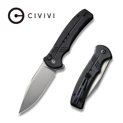 CIVIVI Folding Pocket Knife, Button Lock Flipper Cogent Knife 14C28N Blade Black Micarta Handle for Outdoor EDC Camping C20038D-7