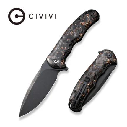 CIVIVI Praxis Shredded Carbon Fiber And Copper Shred In Clear Resin Handle (3.75" Black Stonewashed 9Cr18MoV Blade) C803I