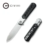 CIVIVI Banneret Flipper Knife Plain Steel Handle With Black G10 Inlay (3.48" Silver Bead Blasted Nitro-V) C20040D-2