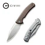 CIVIVI Sinisys Flipper Knife Brown Burlap Micarta Presentation With Plain Steel Lock Side Handle (3.7" Silver Bead Blasted 14C28N) C20039-2