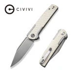 CIVIVI Cachet Flipper Knife Diamond Patterned Gray Steel Handle With Ivory G10 Inlay (3.48" Silver Bead Blasted 14C28N) C20041B-2