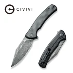 CIVIVI Sinisys Flipper Knife Twill Carbon Fiber Overlay On Black G10 Presentation With Black Steel Lock Side Handle (3.7" Black Hand Rubbed Damascus) C20039-DS1