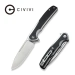 CIVIVI Voltaic Flipper Knife Plain Stainless Steel Handle With Black G10 Inlay (3.48" Silver Bead Blasted 14C28N) C20060-2