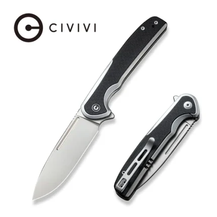 CIVIVI Voltaic Flipper Knife Plain Stainless Steel Handle With Black G10 Inlay (3.48" Silver Bead Blasted 14C28N) C20060-2