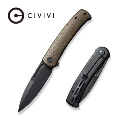 CIVIVI Cetos Flipper Knife Green Micarta Coarse With Black Steel Lock Side Handle (3.48" Black Stonewashed 14C28N) C21025B-3