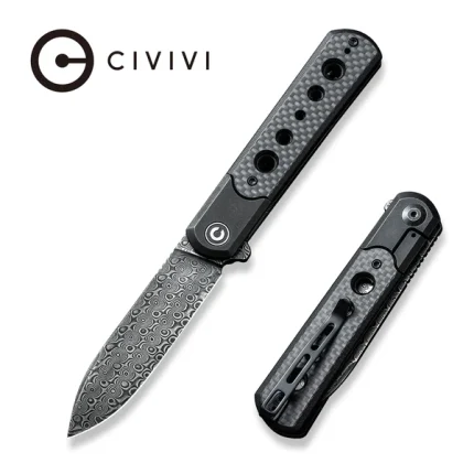 CIVIVI Banneret Black Steel Handle With Black G10 / Twill Carbon Fiber Inlay (3.48" Black Hand Rubbed Damascus) C20040D-DS1