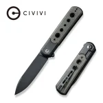 CIVIVI Banneret Flipper Knife Black Steel Handle With Drak Green Canvas Micarta Inlay (3.48" Black Stonewashed Nitro-V) C20040D-