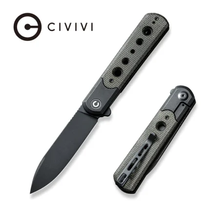 CIVIVI Banneret Flipper Knife Black Steel Handle With Drak Green Canvas Micarta Inlay (3.48" Black Stonewashed Nitro-V) C20040D-
