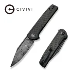 CIVIVI Cachet Flipper Knife Diamond Patterned Black Steel Handle With Dark Green Canvas Micarta Inlay (3.48" Black Hand Rubbed Damascus) C20041B-DS1