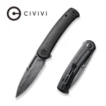 CIVIVI Cetos Flipper Knife Twill Carbon Fiber With Black Steel Lock Side Handle (3.48" Black Hand Rubbed Damascus) C21025B-DS1