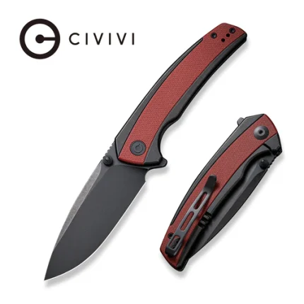 CIVIVI Teraxe Flipper Knife Black Steel Handle With Burgundy G10 Inlay (3.48" Black Stonewashed Nitro-V Blade) C20036-1