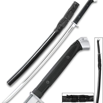 HONSHU BOSHIN KATANA - MODERN TACTICAL SAMURAI / NINJA SWORD - HAND FORGED 1060 CARBON STEEL - FULL TANG, FULLY FUNCTIONA - BLACK TPR, STEEL GUARD, POMMEL, LANYARD HOLE - UC3716