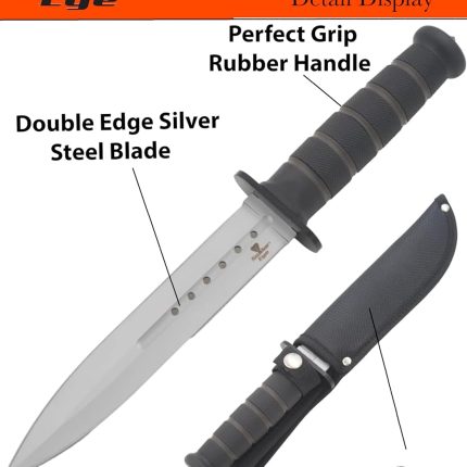 Snake Eye Tactical 12-Inches Heavy-Duty Fixed Blade Dagger-Hunting-Outdoor Survival-Knife (Silver-W10)