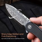 Elementum Flipper Knife Twill Carbon Fiber Overlay On Black G10 Handle (2.96'' Damascus) C907DS - Image 5