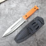 S-TEC Tactical Hunting Fixed Blade " The Dagger " G10 Orange Composite Handle Throwing Knife w/ Kydex Sheath - T22010DG
