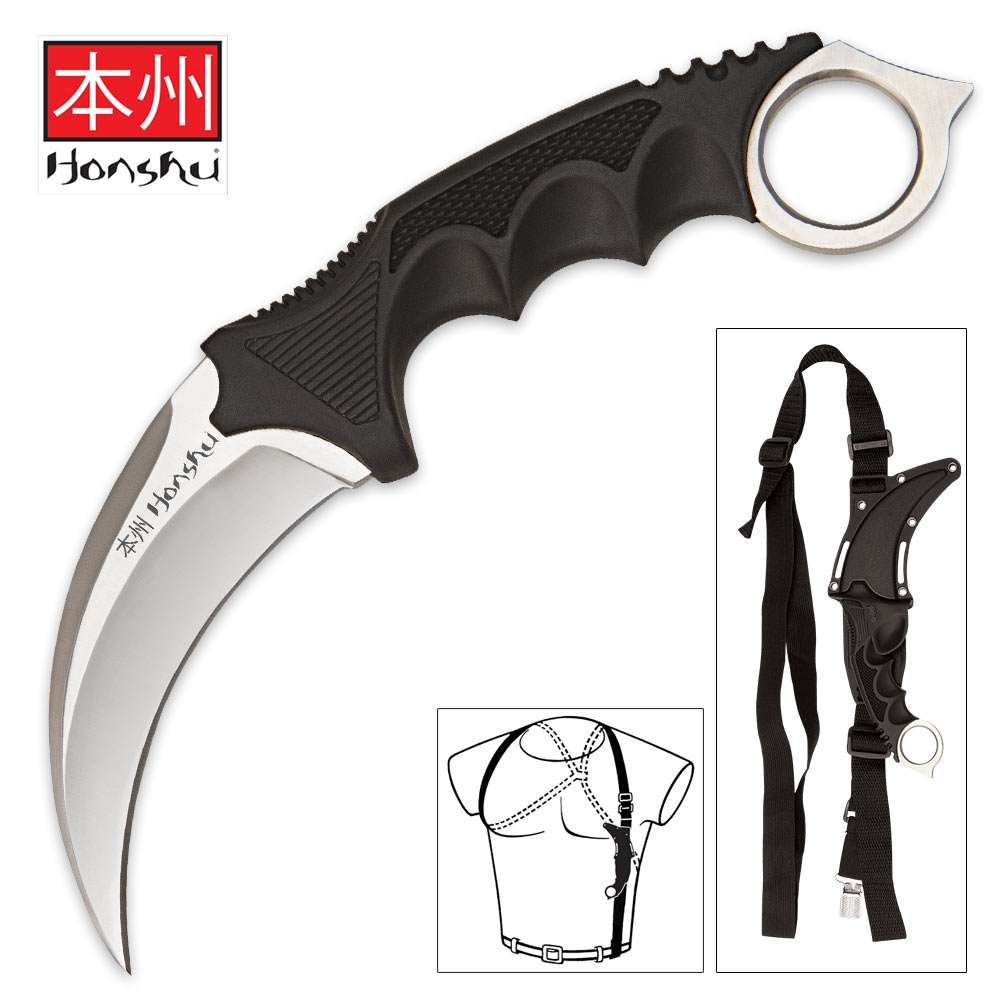 A17-UC2977 Silver Honshu Karambit With Shoulder Harness Sheath - UC2977 - Image 1