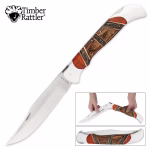 Timber Rattler Heartwood Scarab Back Giant Folding Pocket Knife - Carved Camel Bone Inlays - Image 4