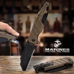 USMC BREWSKI POCKET KNIFE WITH BOTTLE OPENER - 3CR13 STAINLESS STEEL BLADE, ALUMINUM HANDLE, BOTTLE OPENER, CARABINER CLIP, SCREWDRIVER - UC3537