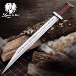 Legends In Steel Viking Seax Sword And Scabbard - One-Piece Carbon Steel Construction, Leather-Wrapped Handle - Length 30" - BK5427