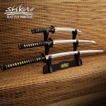 SHIKOTO LONQUAN MASTER TOUCHSTONE THREE-PIECE SWORD SET - KATANA, WAKIZASHI, TANTO, T10 HIGH CARBON STEEL BLADES, CLAY-TEMPERED