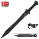 HONSHU MIDNIGHT FORGE GLADIATOR SWORD AND SHEATH - 7CR13 STAINLESS STEEL BLADE, INJECTION-MOLDED TPR HANDLE - LENGTH 25”