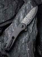 CIVIVI Button Lock Elementum II Pocket Knife Carbon Fiber Overlay On G10 Handle (2.96" Damascus Blade) C18062PB-DS1 - Image 2