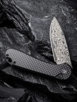 CIVIVI Button Lock Elementum II Pocket Knife Carbon Fiber Overlay On G10 Handle (2.96" Damascus Blade) C18062PB-DS1 - Image 3