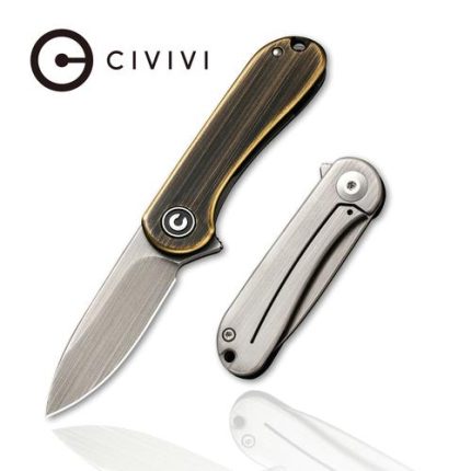 CIVIVI Mini Elementum Flipper Knife Black Hand Rubbed Brass Presentation Handle (1.83" Gray Hand Rubbed 14C28N) C18062Q-1