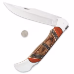 Timber Rattler Heartwood Scarab Back Giant Folding Pocket Knife - Carved Camel Bone Inlays - Image 2