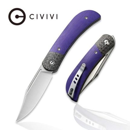 CIVIVI Appalachian Drifter II Front Flipper Knife Purple G10 Handle With Twill Carbon Fiber Bolster (2.96" Satin Finished Nitro-V) C19010C-3