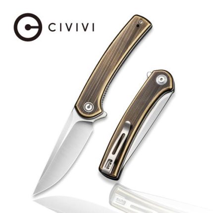 Civivi Mini Asticus Flipper Knife Black Hand Rubbed Brass Handle (3.25" Satin Finished 10Cr15CoMoV) C19026B-2