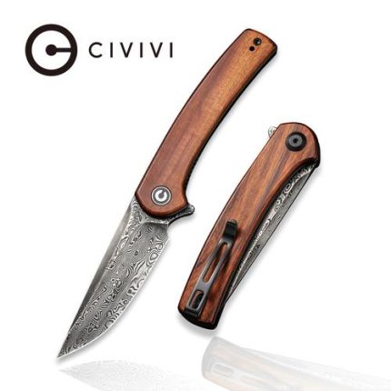 Civivi Mini Asticus Flipper Knife Cuibourtia Wood Handle (3.25" Black Hand Rubbed Damascus)